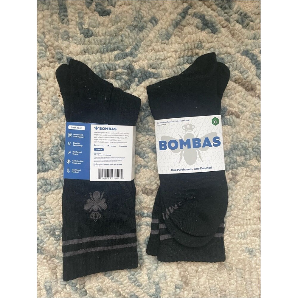 Bombas Mens 2 pair New Black Crew Socks Size - XL